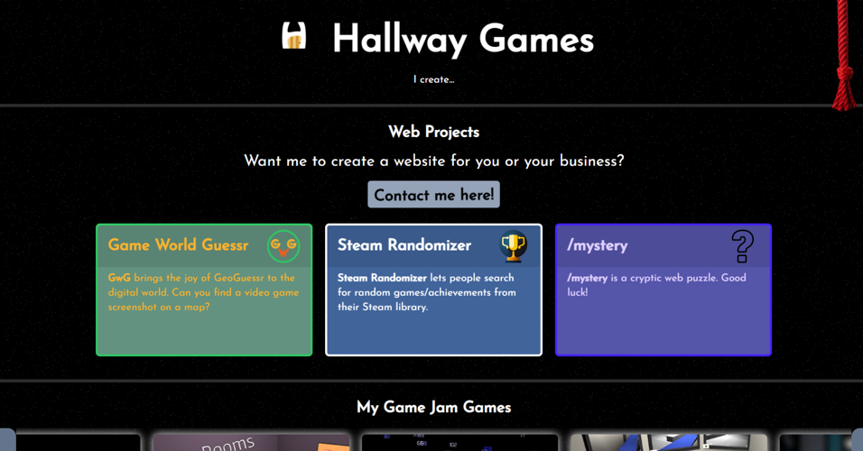 A background screenshot of Hallway Games