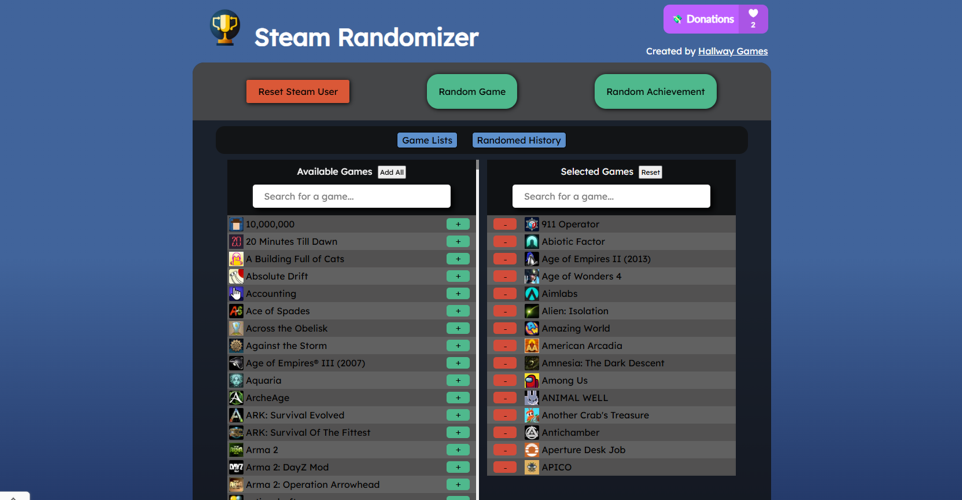 A background screenshot of Steam Randomizer