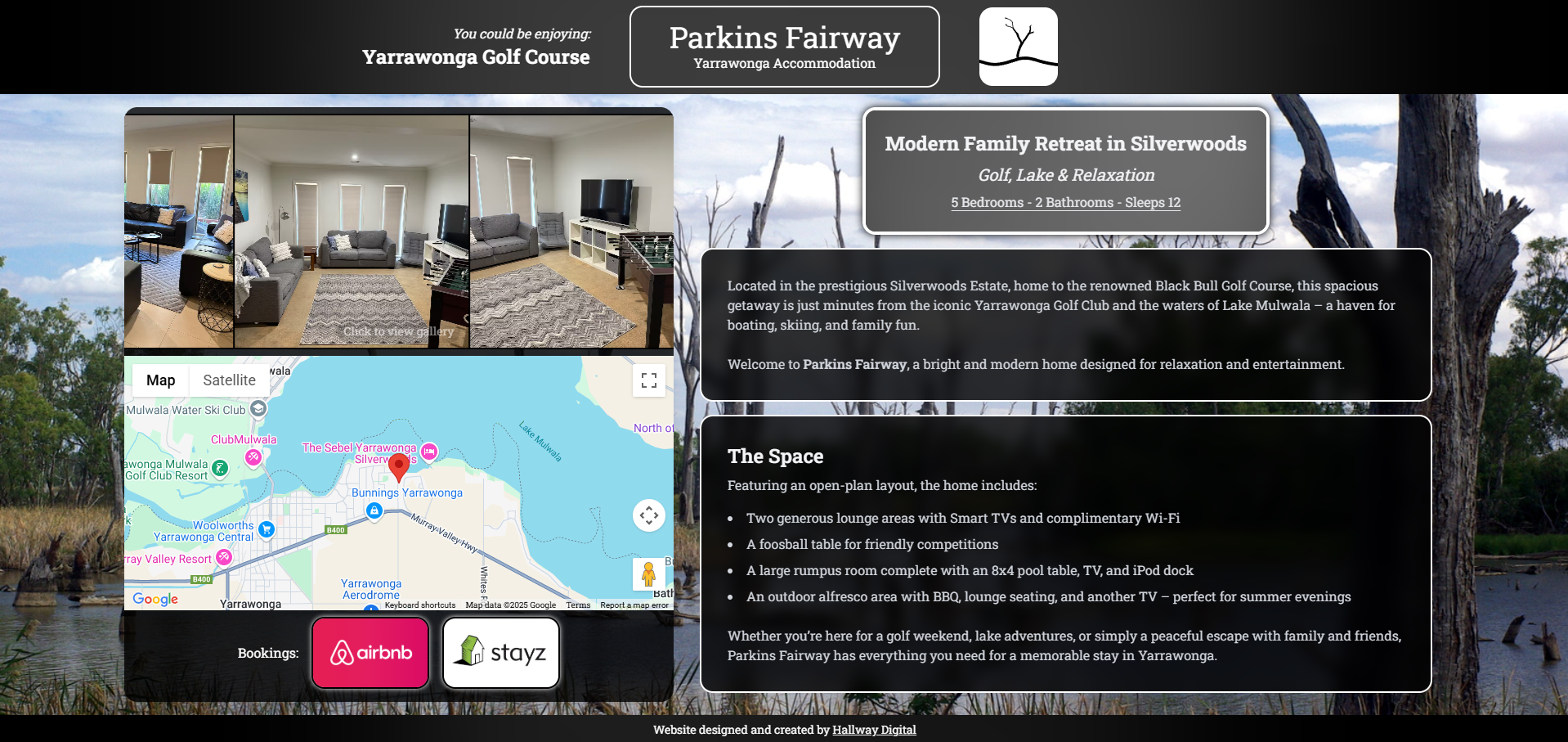 A background screenshot of Parkins Fairway Holiday Rental